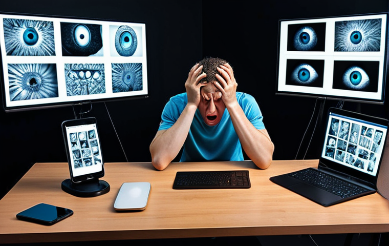 ** A person surrounded by screens (phone, laptop, tablet) looking stressed and overwhelmed. Emphasize the negative physical effects (eye strain, bad posture) and mental effects (anxiety, comparing themselves to others on social media).
**