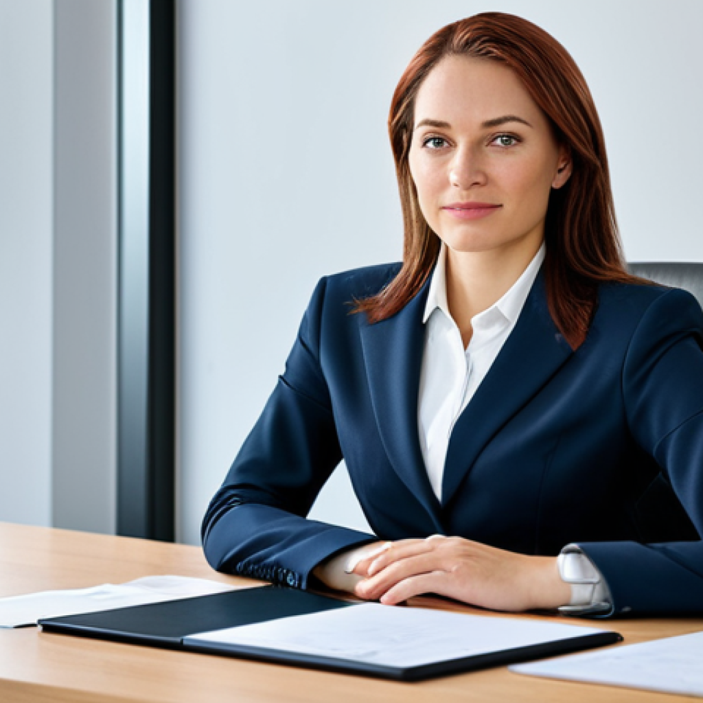 **
"A professional businesswoman in a modest business suit, sitting at a desk in a modern office, fully clothed, appropriate attire, safe for work, perfect anatomy, natural proportions, professional photography, high quality, family-friendly."
**