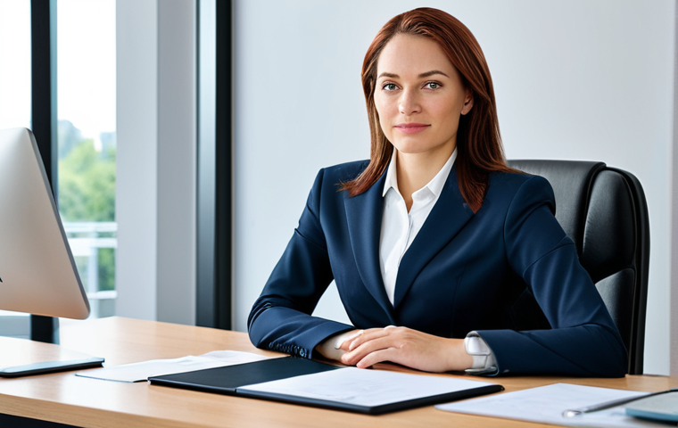 **

"A professional businesswoman in a modest business suit, sitting at a desk in a modern office, fully clothed, appropriate attire, safe for work, perfect anatomy, natural proportions, professional photography, high quality, family-friendly."

**