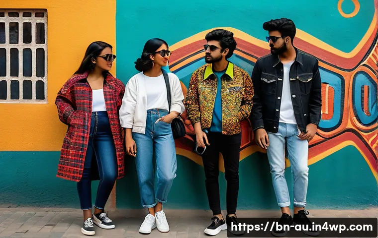 뉴아날로그 트렌드와 젊은 세대의 문화 - A vibrant street scene featuring young Bengali adults embracing retro fashion styles from the 1980s ...