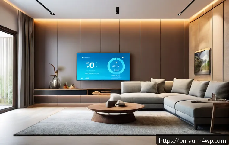 뉴아날로그 트렌드와 디지털 혁신의 관계 - A sophisticated smart home interior scene showcasing the seamless integration of analog sensors and ...