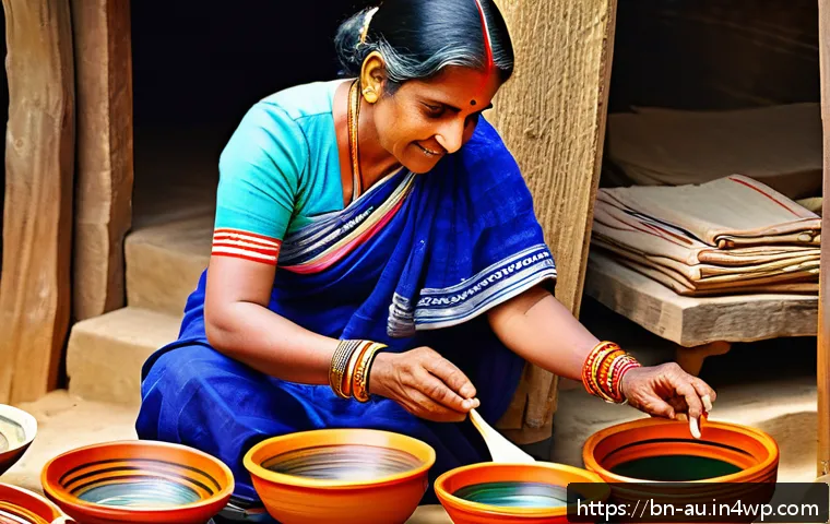 뉴아날로그 트렌드에서의 핸드메이드 제품 - A vibrant marketplace scene in a rural Bengali village showcasing skilled artisans crafting handmade...